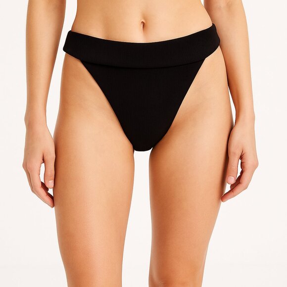 NWT L*Space Veronica Bikini Bottom Black Ribbed High-Leg Swimwear Women’s XL - Picture 1 of 5